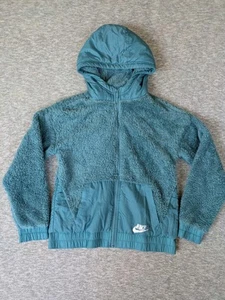 Nike Sherpa Hoodie Jacket Large Girls Fleece Teal Blue Full Zip CQ4220-364 - Picture 1 of 12