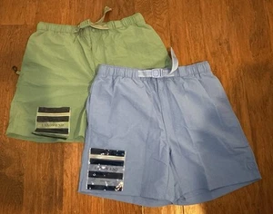 2 Paar Lands End Medium gefütterte Badeshorts für Herren - blau und grün, sehr guter Zustand mit Brieftaschen - Bild 1 von 8