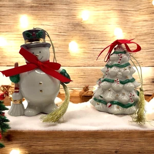 Lenox For The Holidays Ornaments Holiday Ribbons Snowman Christmas Tree 3.25" - Picture 1 of 15