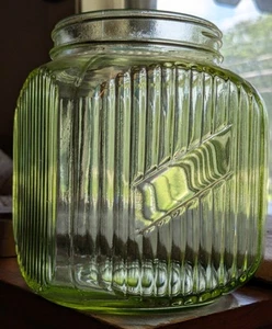 Vintage Anchor Hocking Green Hoosier Depression glass ribbed cookie jar, no Lid - Bild 1 von 4