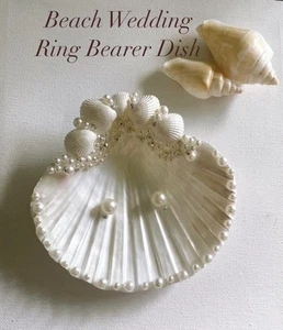 Muschel Ring Schale, Strand Hochzeit Perle, Strass Option Ringträger Halter - Bild 1 von 10