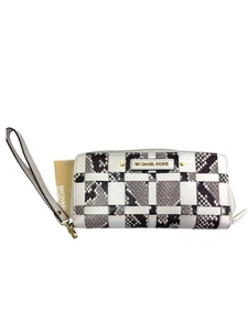Michael Kors Ecru & Gray Python Snakeskin Embossed Leather Full Zip Wallet NWT - Picture 1 of 5