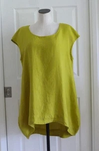 Bryn Walker Lagenlook Linen Chartreuse Lantern Amy Asym Top/Dress L OS 46"B $165 - Picture 1 of 11