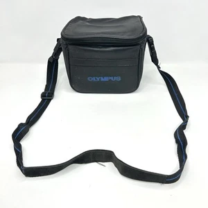 Vintage Olympus Film Camera Zippered Bag Pouch Black Leather Shoulder Strap - Picture 1 of 13
