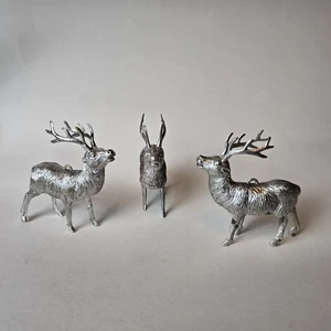 Lot 3 Vintage Silver Hard Plastic Deer Ornaments Figures 1960s Christmas Decor - Picture 1 of 21