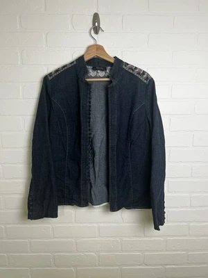 Chaqueta de mezclilla Identity Lord & Taylor para mujer talla mediana cierre bordado Foto 1 de 4