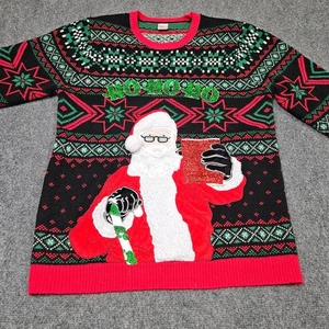Ugly Christmas Sweater Large Santa Claus Red Solo Cup Beer Holder Holiday Party - Picture 1 of 7