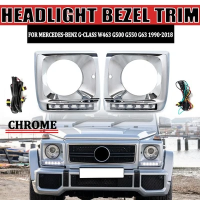 For Benz W463 G63 G-Wagon G500 Headlight Bezel Chrome Trim w/ LED DRL 1990-2018 - Imagem 1 de 4