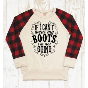 Girls Sweatshirt Size 8-9 If I Cant Wear My Boots Red Black Plaid Long Sleeve - Picture 1 of 1