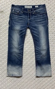 BKE Stella Jeans Capri Womens Tag 28 Approx W31 L25 Blue Denim Raw Hem ABK327 - Picture 1 of 11