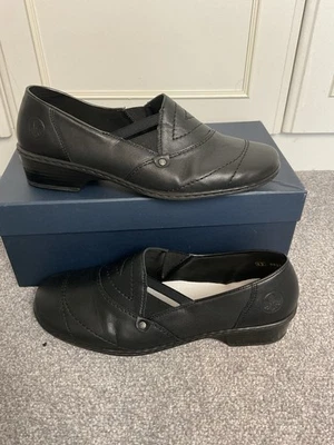 Rieker Antistress Leather Shoes EU42 7.5 Black Loafer Comfort Elasticated SlipOn - Image 1 of 4