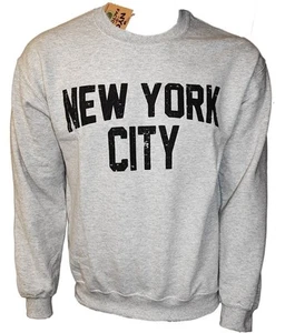 Distressed New York City Men's Shirt Ash Gray Lennon Crewneck Fleece Sweatshirt - Picture 1 of 2