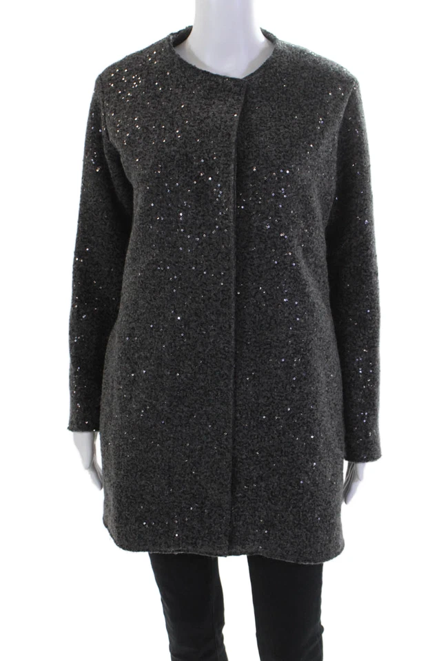 Abrigo Zara Mujer Manga Larga Tres Botones Lentejuelas Tejido Gris Talla Pequeña Foto 1 de 4