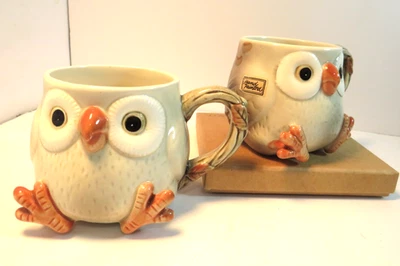 Vintage Fitz and Floyd Owl Spotted Ceramic Coffee Cup Mug Hand Painted Japan 3D - Image 1 of 4