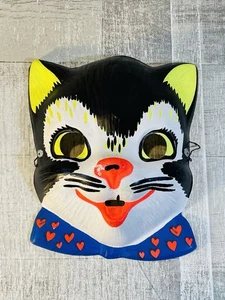 Vintage Halloween gatto con fiocco cravatta maschera plastica taglia piccola bambino con elastico - Foto 1 di 5