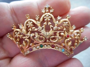 Unikat Vintage Krone Brosche Anstecknadel 60er Jahre gestempelt DeNatale NY fehlen 2 Steine - Bild 1 von 5