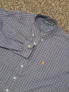 Ralph Lauren Shirt Mens XXL 2XL Blue Plaid Long Sleeve Custom Fit Button Down - Picture 1 of 7