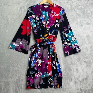 Calvin Klein Dress Womens 2 Floral Kimono Sleeve Faux Wrap V Neck Jersey Knit - Picture 1 of 8