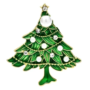 Cute Pearl Green Christmas Tree Brooches for Women Men New Year Plants Party Off - Picture 1 of 12