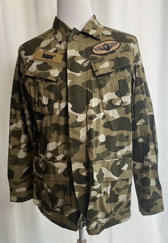 A BATHING APE (BAPE) Giacca Camicia A Bathing Ape Bape Beige Mimetica Maniche Lunghe XL Nuova Autentica (Grande)