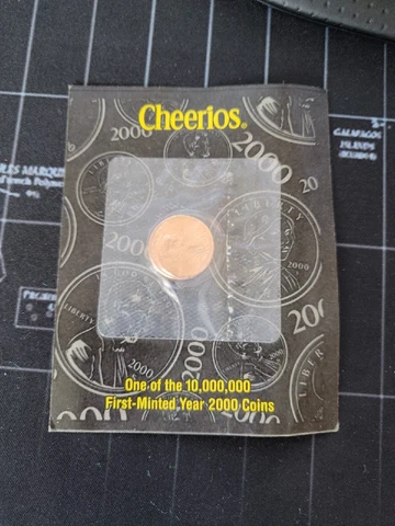 Genuine Cheerios First-Minted Year 2000 Coins Penny One Cent New in Package COA Cover