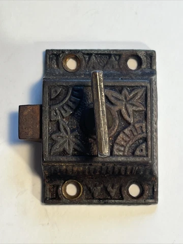 Antique Vintage Victorian Cast Brass Ice Box Cabinet Latch Lock  Restoration Cover