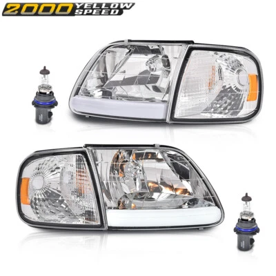 Fit for F-150 Expedition 97-04 Chrome/Clear LED DRL Headlights & Corner Lights  — 第 1/4 张图片