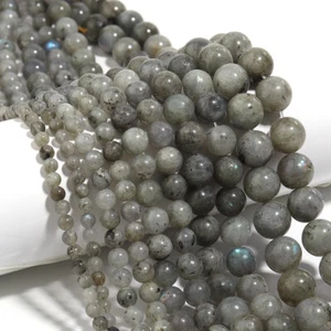 Natural Gray Labradorite Gemstone Smooth Round Loose Beads DIY Bracelet Necklace - Picture 1 of 16