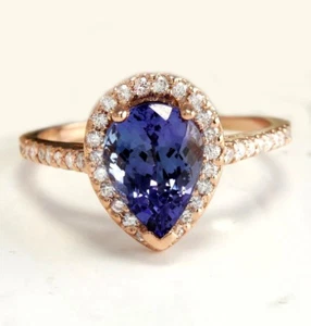 2.44 Carat Natural Tanzanite & Diamonds 14K Solid Rose Gold Women Ring - Picture 1 of 10