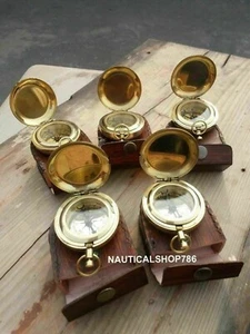 Maritime Push Button Compass Nautical Vintage Brass Compass With Case Set of 5 - Bild 1 von 5