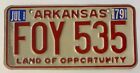 Arkansas 1979 Nummernschild # FOY 535