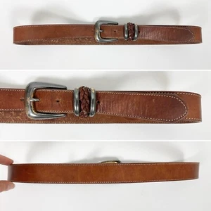 Vintage 90s BRIGHTON Belt M / L Brown Leather Waist Belt Western Minimal Patina - Picture 1 of 13