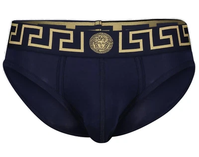 NIB Versace Greca Border Medusa Greek Key Navy Logo Briefs Underwear 4 US S $95 - Image 1 of 4