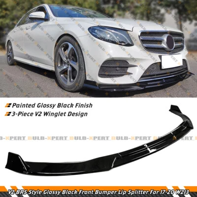 Labio de parachoques delantero negro brillante para Mercedes Benz W213 E300 E63 AMG V2 B 17-20 Foto 1 de 4