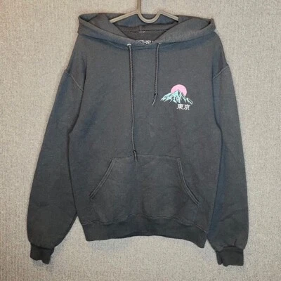 Fifth Sun Hoodie Men's Small Black Graphic Print Japan Cranes Mountain Casual  - Image 1 of 4