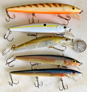 VTG LOT 5 RAPALA BALSA JERKBAITS FISHING LURES CRANKBAITS MINNOWS MIXED SHAD - Picture 1 of 8