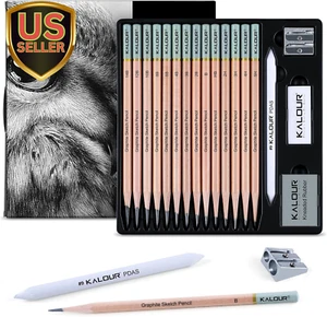 18-Piece Professional Sketch Pencil Set - Includes 5H to 14B Pencils, Vinyl Eras - Picture 1 of 7