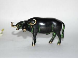 Bull Figure Brass Ox Animal Statue in Green Color Table Decor Showpiece EK740
