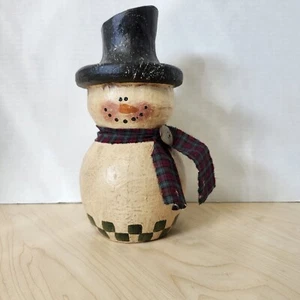 Handbemalte Pappmaché Schneemann Figur - signiert Felicia '96, 9,5" x 5" - Bild 1 von 9