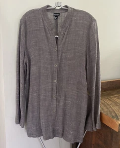 Eileen Fisher - Heathered Grey Linen Blend Button Down Blouse Mandarin Collar S - Picture 1 of 10
