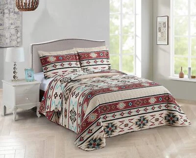 Native American Southwestern Tribal Queen Bedding Set Rustic Earth Tones - Image 1 of 4