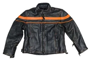 Chaqueta de cuero para motocicleta para niños negra naranja rayas cuero de vaca de primera calidad - Imagen 1 de 3