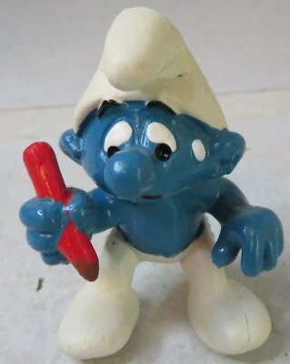 Estatuilla Pitufo Pitufos Porta Lápices Boy Guy Usado 1981 Schleigh Peyo Hong Kong Foto 1 de 4