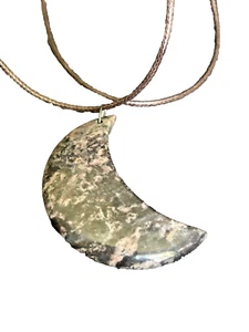 Large Polished Agate Crescent Moon Pendant Necklace 2"x1.5" Crescent Moon Art - Picture 1 of 8