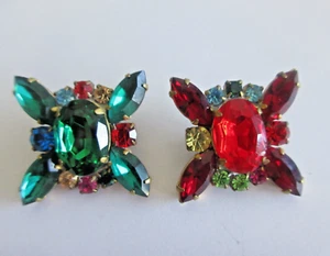2 Magnificent Czech Vintage Style Glass Rhinestone Buttons Multicolors - Picture 1 of 3