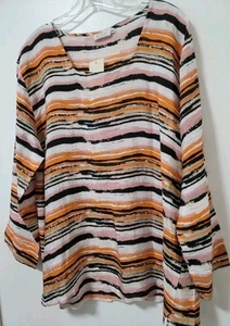 Masai Clothing Tunic Blouse Womens Size XXL Dale Rose Tan Striped Long Sleeve - Picture 1 of 14