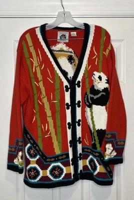 Vintage Storybook Knits Women’s Panda Portrait Knit Sweater Red Large - Image 1 of 4