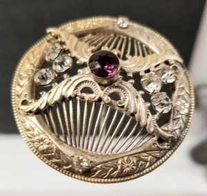 Vintage Lacy Theater Hatpin Jeweled Glass & amethyst Center Cab - Picture 1 of 12