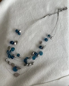 Lia Sophia Necklace - Long Silver Turquoise Triple Strand - Picture 1 of 1