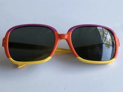 70s Ray-Ban B&L Chandra Rare Neon Tricolor Color Block Round Sunglasses MOD - Image 1 of 4